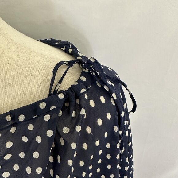 St. John Polka Dot Print Silk Blend Lightweight Poncho One Size OS Navy - Picture 5 of 9